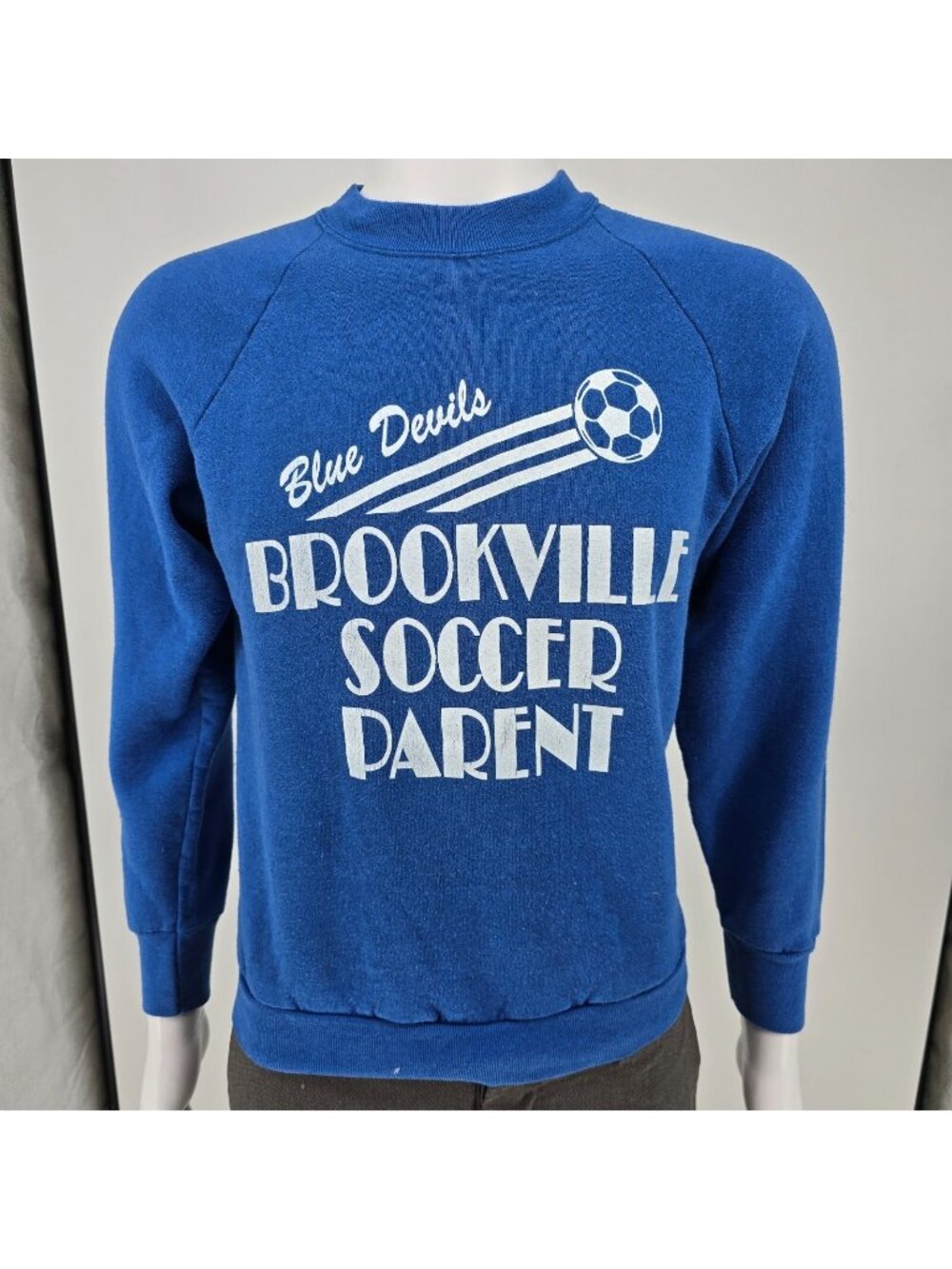 Vintage 1980s Brookville (Ohio) Blue Devils Soccer Parent Blue Sweatshirt (M) - Picture 2 of 14